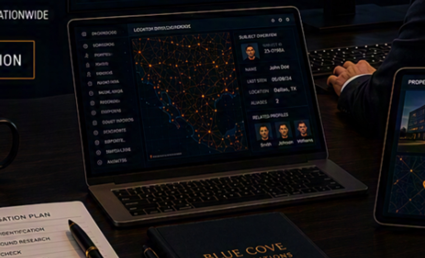 Laptop displaying location intelligence and investigative mapping